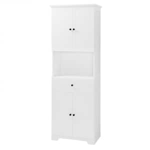 23.6 in. W x 13.8 in. D x 67.7 in H White MDF Freestanding Linen Cabinet in White Finish 4-Door 1-Drawer w/Open Shelve