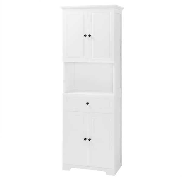 Aoibox 23.6 in. W x 13.8 in. D x 67.7 in H White MDF Freestanding Linen Cabinet in White Finish 4-Door 1-Drawer w/Open Shelve