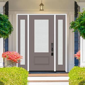 Legacy 64 in. x 80 in. 3/4-Lite Rain Glass RHOS Primed Kindling Finish Fiberglass Prehung Front Door with dB 12 in. SL