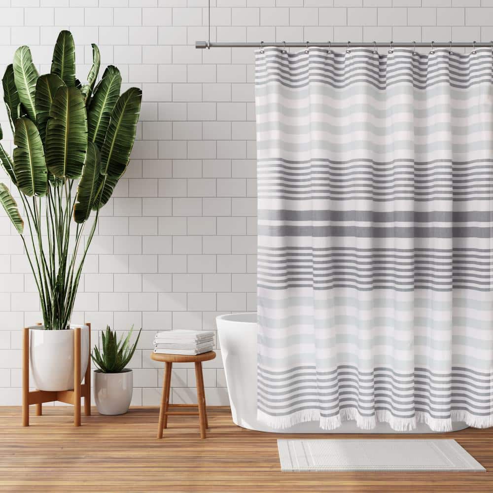 Zenna Home Grey Hammam Fringe Fabric Shower Curtain, 70 inch x 72 inch