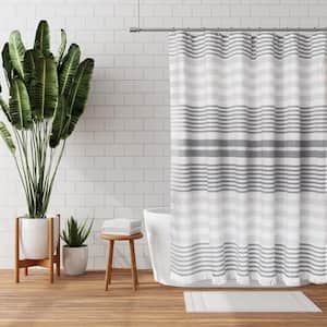 70 in. x 72 in. Grey Hammam Fringe Fabric Shower Curtain