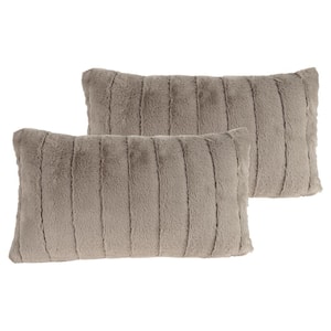 Gray 11 in. x 19 in. Faux Rabbit Fur Throw Pillow (Set of 2)