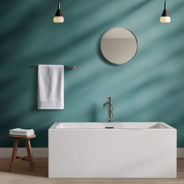 Wyndham Collection Melody 59.5 in. Acrylic Flatbottom Center Drain Soaking Tub in White with Floor Mounted Faucet in Chrome