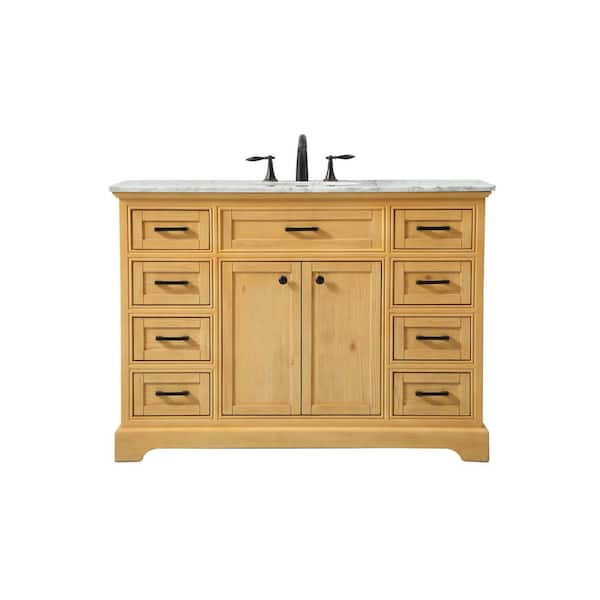 Unbranded Simply Living 48 in. W x 21.5 in. D x 35 in. H Bath Vanity in Natural Wood with Carrara White Marble Top