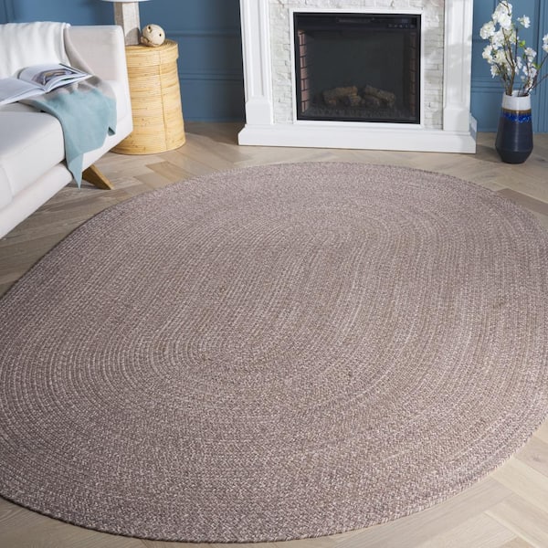 Braided Ivory Beige Doormat 3 ft. x 5 ft. Solid Oval Area Rug