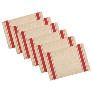 EveryTable 18 in. x 12 in. Red Ticking Stripe PVC Placemat (Set of 6)