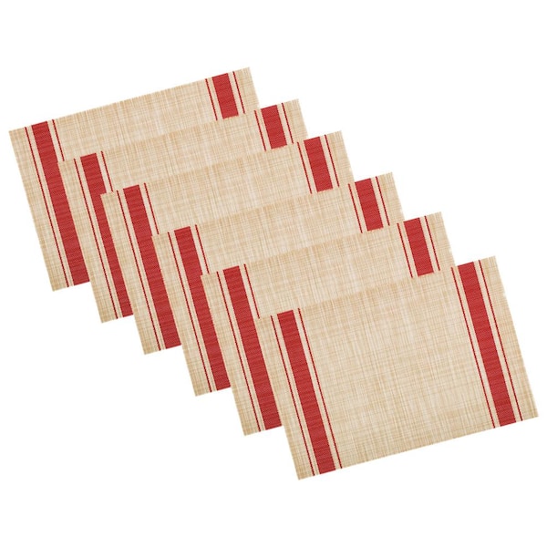 Kraftware EveryTable 18 in. x 12 in. Red Ticking Stripe PVC Placemat (Set of 6)