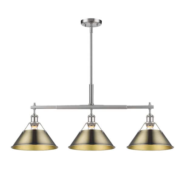 Golden Lighting Orwell 100-Watt 3-Light Pewter and Aged Brass Linear Pendant Light