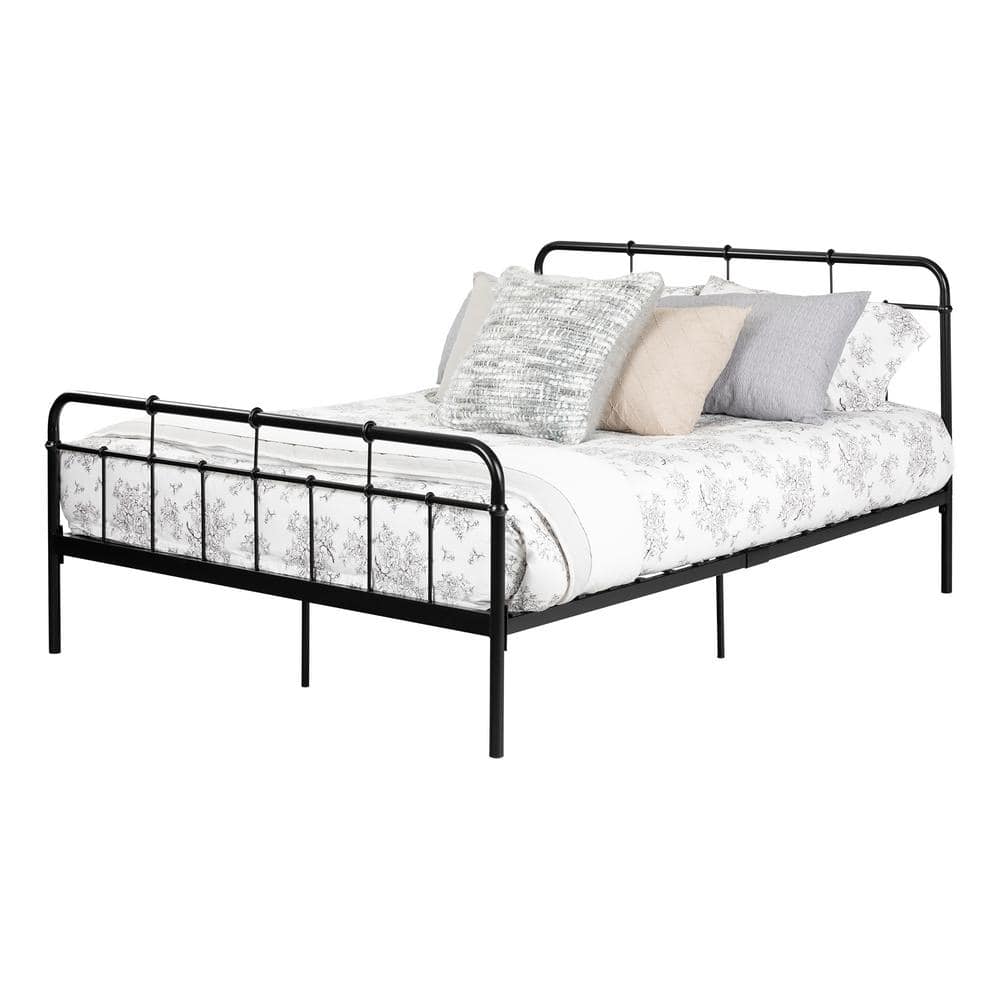 Black Metal Queen Platform Bed with Headboard and Footboard