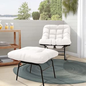 Metal Outdoor Rocking Chair with White Padded Cushion and Ottoman Foot Rest for Balcony