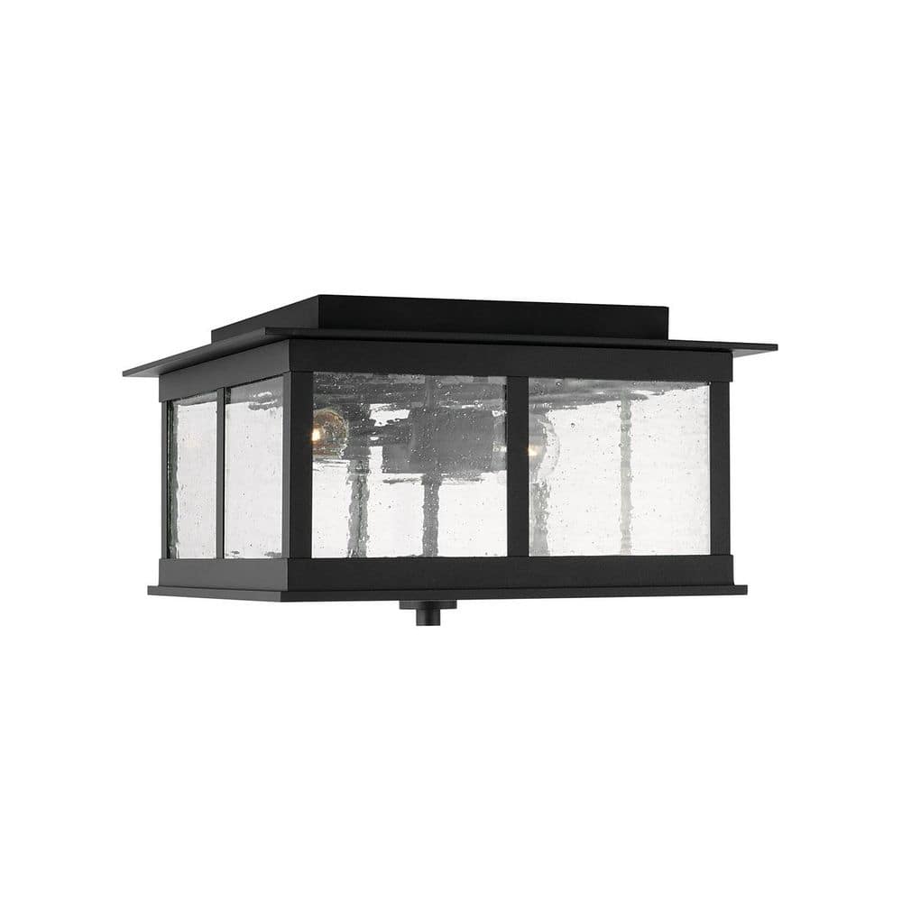 Barrett 13 in. W x 8 in. H 3-Light Black Outdoor Flush Mount Light with Antiqued Glass price history on PriceWatchPro