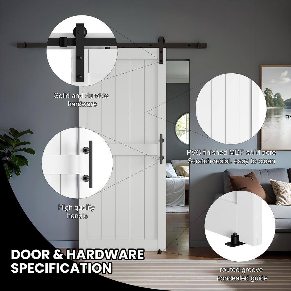 White Finished MDF Sliding Barn Door Kit with Matte Black Hardware