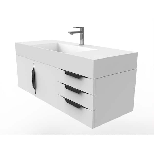 castellousa Maranon 48 in. W x 19 in. D x 19.25 in. H Single Bath Vanity in Matte White with Black Trim and White Solid Surface Top
