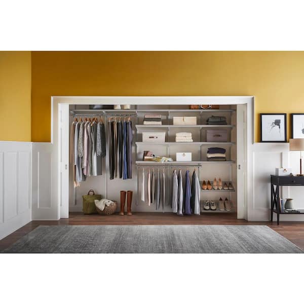 Everbilt Genevieve 8 ft. Gray Adjustable Closet Organizer Double Long and Short Hanging Rod with 3 Shelves and 6 Drawers
