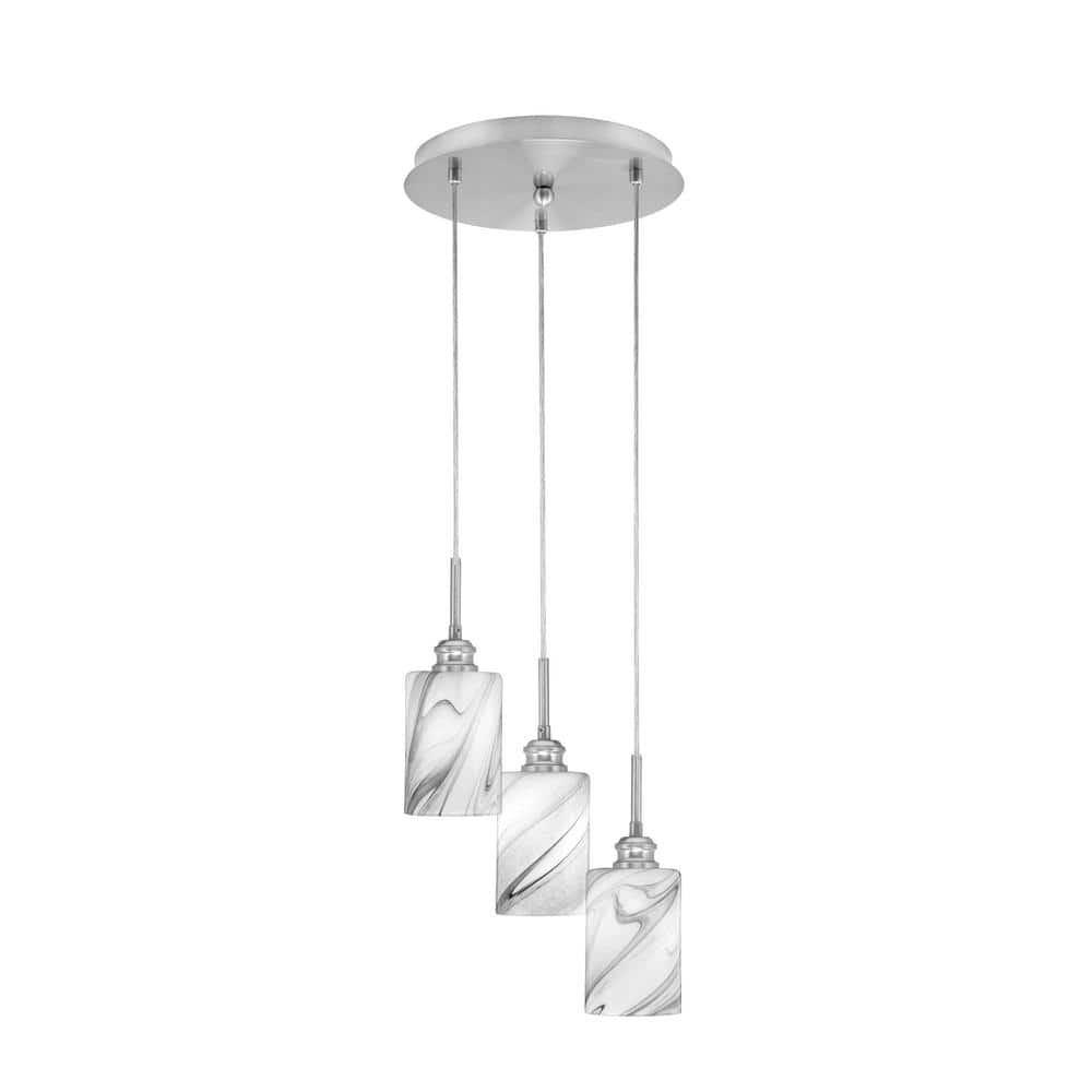 Savannah 11 in. 3-Light Brushed Nickel Cord Pendant Light Onyx Swirl Glass 