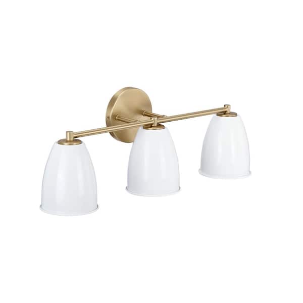 Designers Fountain - Biba 24 in. 3-Light Brushed Gold Modern Vanity Light with Ice Mist Metal Shades