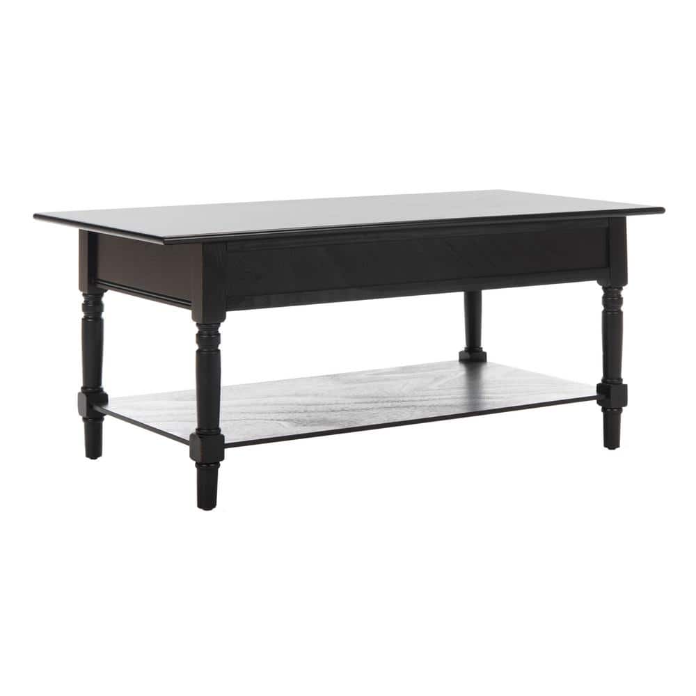 Distressed Black Pine Wood Rectangular Coffee Table with Storage