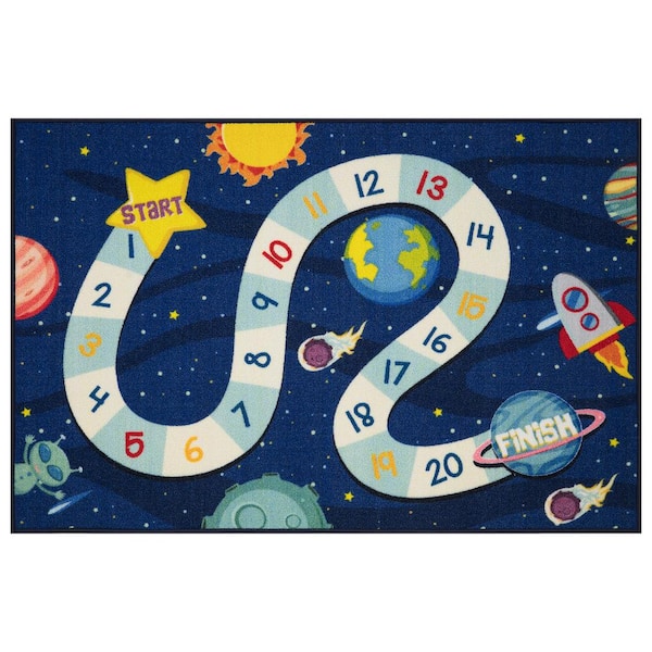 Ottomanson Kid's Play Collection Non-Slip Rubberback Educational Space Numbers 3x5 Kid's Area Rug, 2 ft. 7 in. x 5 ft., Navy