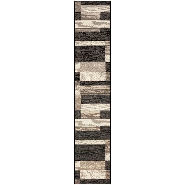 SUPERIOR Rockwood Chocolate 2 ft. 7 in. x 10 ft. Geometric Patchwork Polypropylene Area Rug