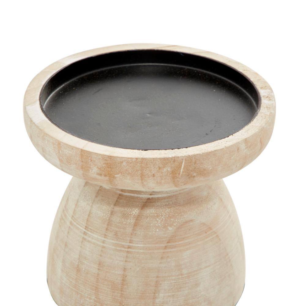 Rustic Brown Wood Pillar Candle Holders, Set of 3