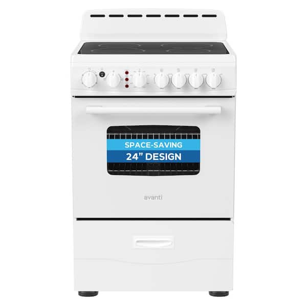 24 in. Ceramic Glass Electric Range with 4 Burner Elements, White