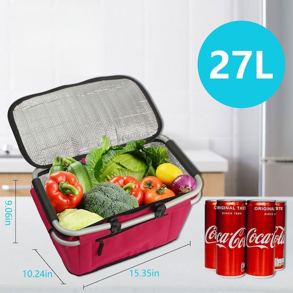 Numhew Red Picnic Basket, Collapsible Shopping Basket with Handles