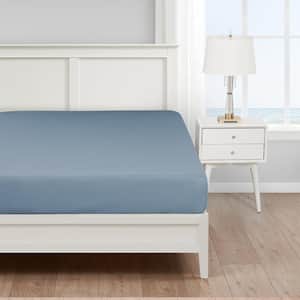 Solid Blue Cotton Blend Full Fitted Sheet