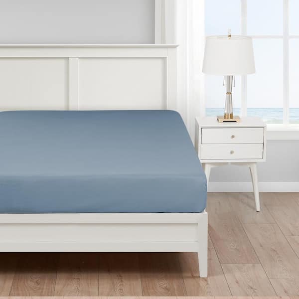Nautica Solid Blue Cotton Blend Queen Fitted Sheet
