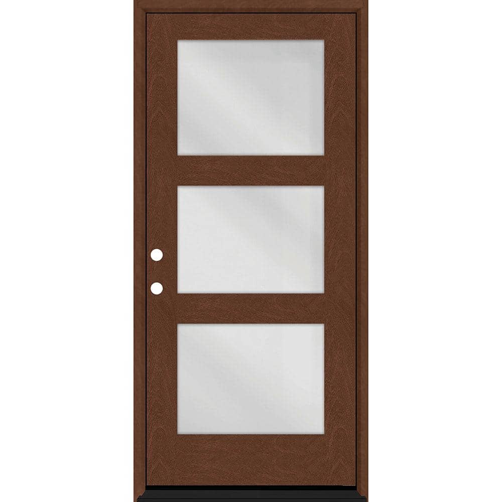 Regency 32 in. x 80 in. Modern 3Lite Equal Clear Glass RHIS Chestnut Mahogany Fiberglass Prehung Front Door w/6 in. Jamb price history on PriceWatchPro