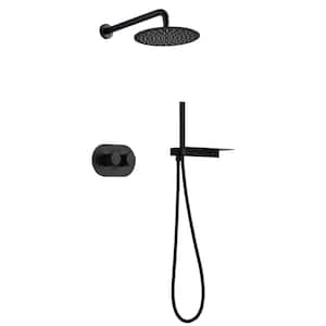 1-Spray Patterns 7.87 in. Wall Mount Dual Shower Heads with Thermostatic Shower System in Matte Black