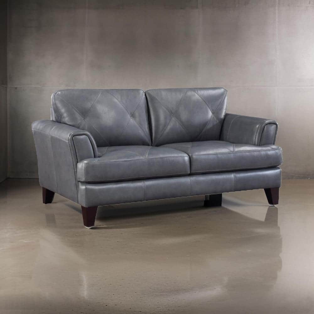 38 in. Gray and Espresso Brown Leather 2-Seater Loveseat