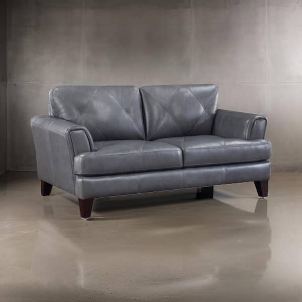 Benjara 38 in. Gray and Espresso Brown Leather 2-Seater Loveseat