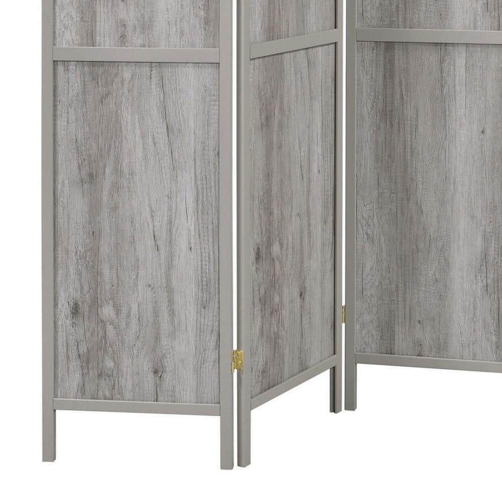 70 Inch Gray Wood 4 Panel Folding Screen Room Divider