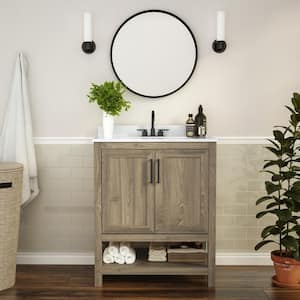 30 in. W x 19 in. D x 38 in. H Bathroom Vanity in Brown with White Stone Top