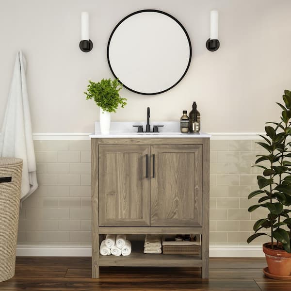 Carnegy Avenue 30 in. W x 19 in. D x 38 in. H Bathroom Vanity in Brown with White Stone Top
