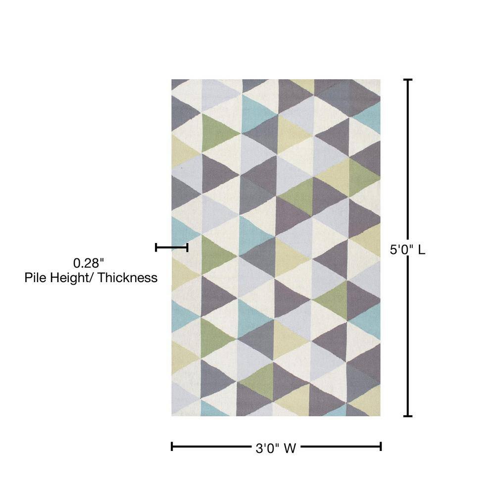 Handmade Geometric Green Wool 3' x 5' Area Rug
