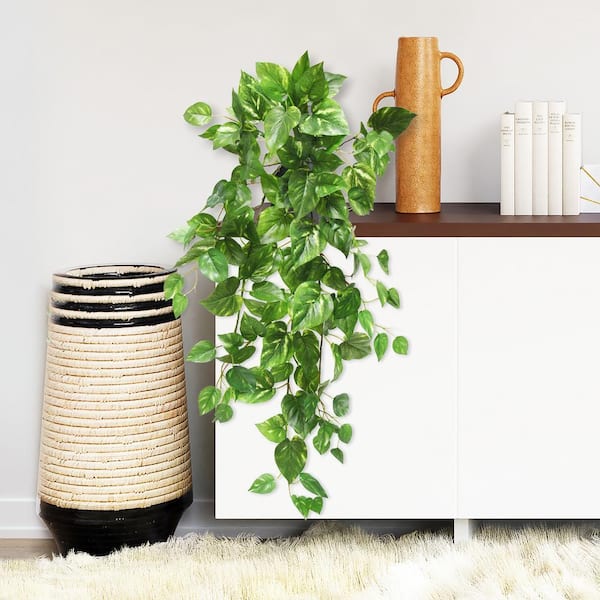 LIVING LUXURY 35 in. Artificial Pothos Ivy Leaf Vine Hanging Plant Greenery Foliage Bush