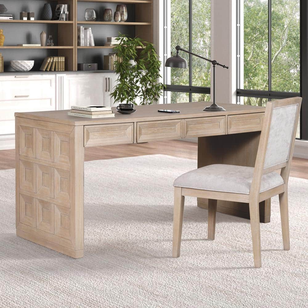 Furniture of America Flonnin 60 in. Rectangle Tawny Wood 3-Drawer Desk ...