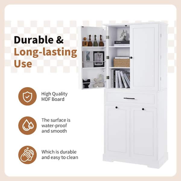 ZXDDMS 31 in. W x 16 in. D x 72 in. H White Linen Cabinet Tall