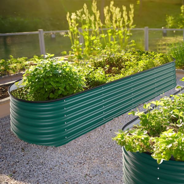 VEIKOUS 8 ft. x 2 ft. x 1.4 ft. Galvanized Steel Raised Garden Bed Planter Box Outdoor, Green