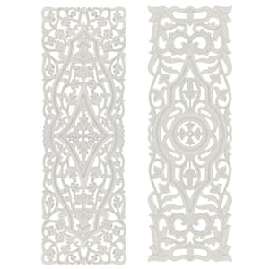 Wood White Handmade Intricately Carved Arabesque Floral Wall Decor (Set of 2)