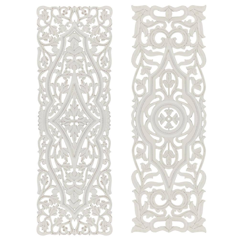 White Mango Wood Carved Botanical Wall Decor Set