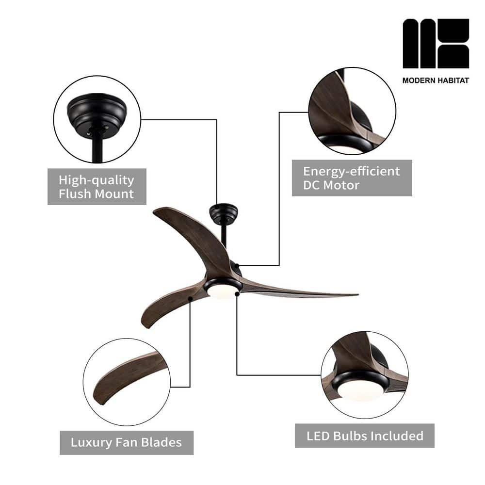 Aura 52" Black and Dark Walnut Ceiling Fan with LED Light and Remote