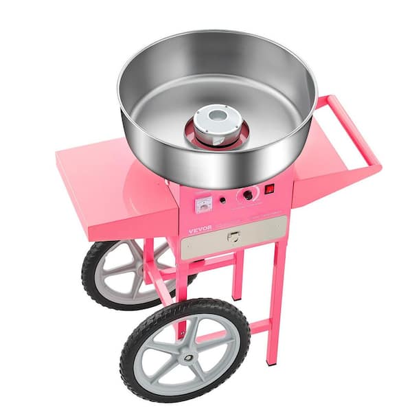 Electric Cotton Candy Machine with Cart 1000-Watt Commercial Candy Floss Maker with 20.5 in. Stainless Steel Bowl Pink