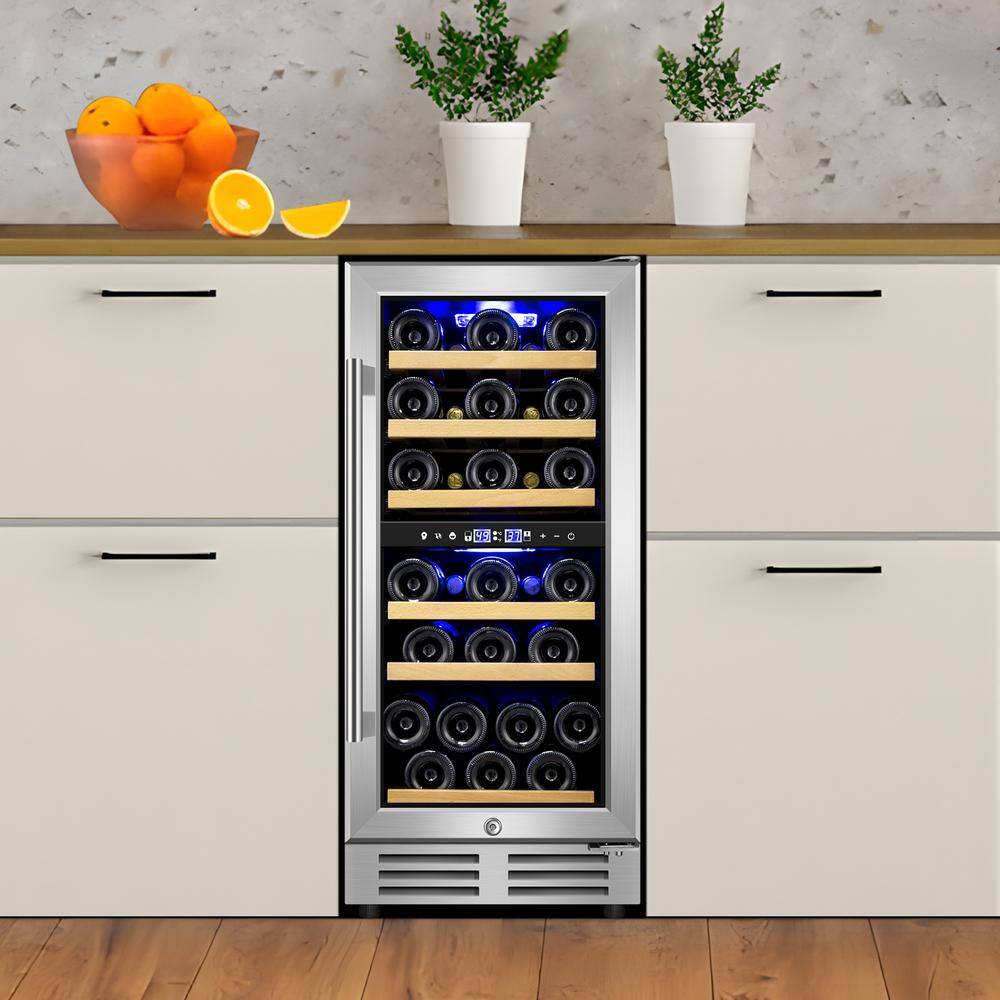 30 Bottle Wine Cooler - 15 Inch Freestanding/Built-in Wine Fridge With Temperature Control