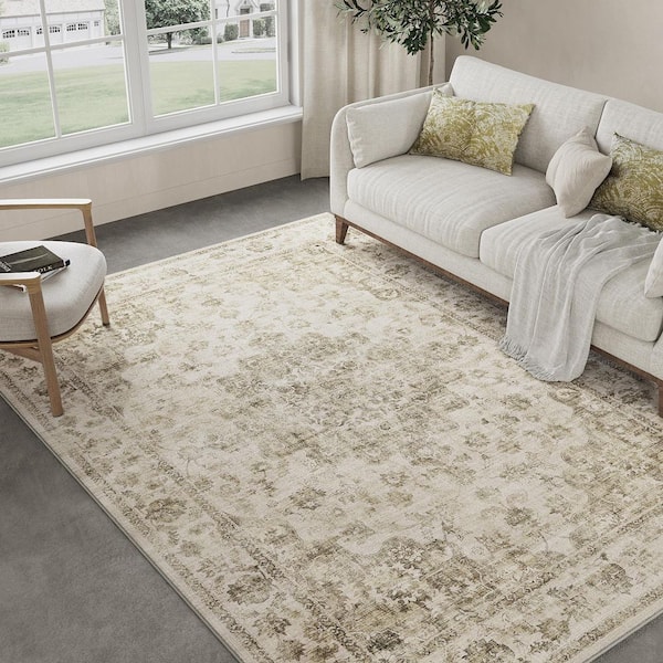 Juliet Taupe 5 ft. x 7 ft. Vintage Washable Medallion Distressed Area Rug