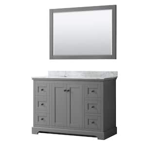 Avery 48 in. W x 22 in. D x 35 in. H Single Bath Vanity in Dark Gray with White Carrara Marble Top and 46 in. Mirror