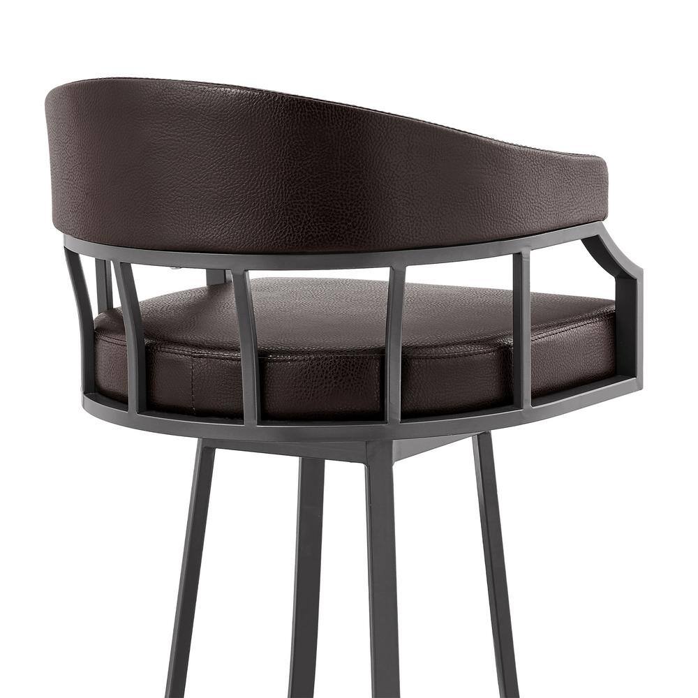 Valerie Adjustable Java Brown Metal Swivel Bar Stool with Brown Faux Leather