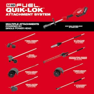 M18 FUEL QUIK-LOK 10 in. Pole Saw, Articulating Hedge Trimmer and Bristle Brush Attachment (3-Tool)