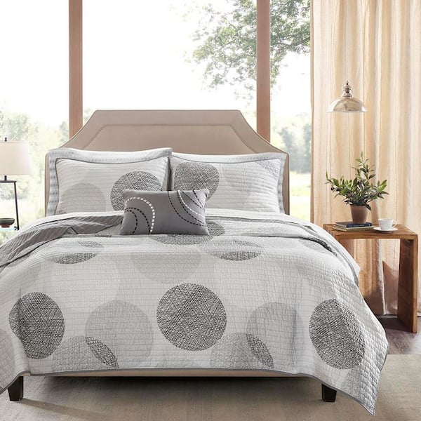 Glendale 6-Piece Grey Microfiber Twin Quilt Set with Cotton Bed Sheets